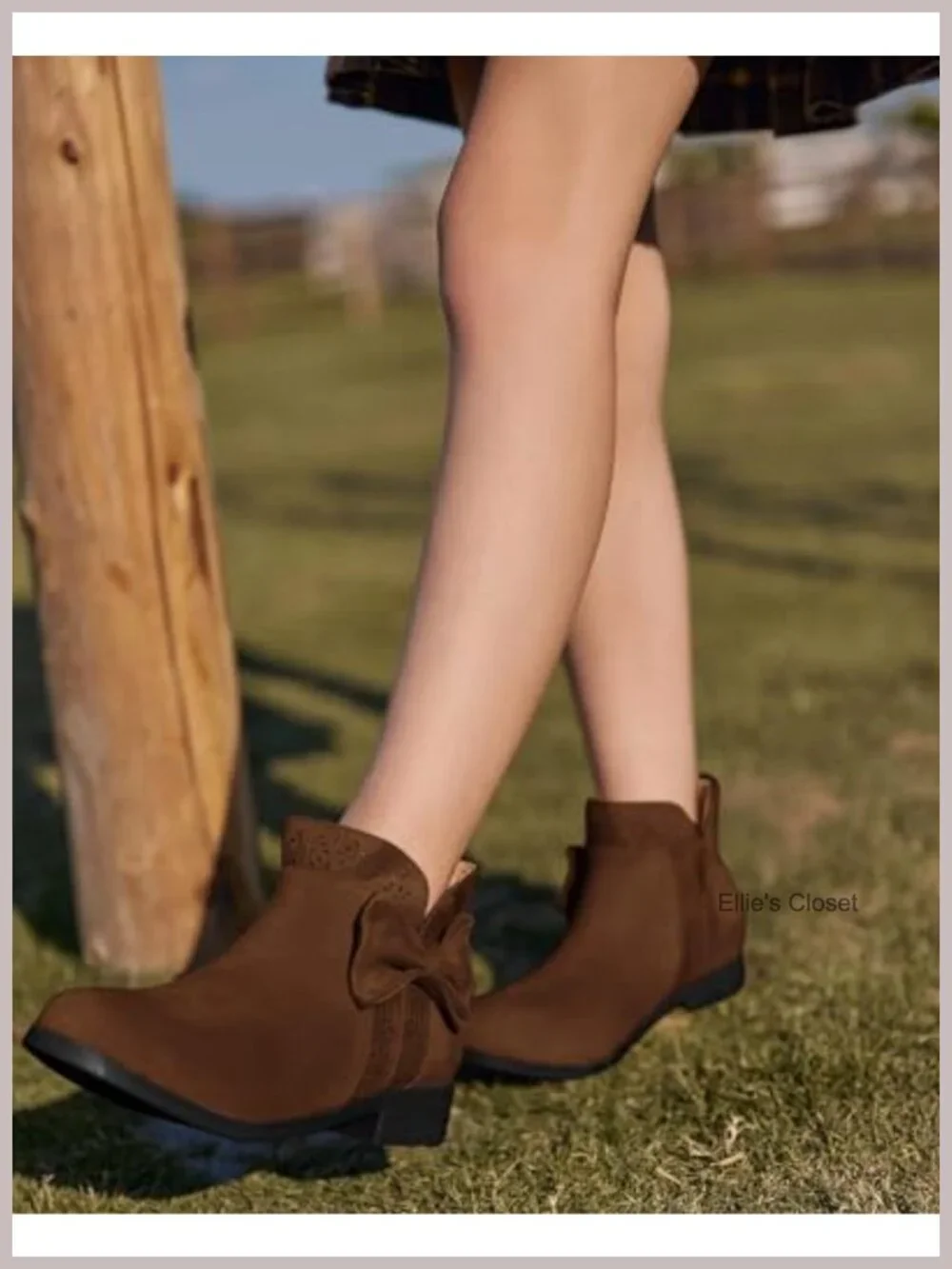 Girls Faux Suede Ankle Boots Bow Knot Side Zipper Low Heel